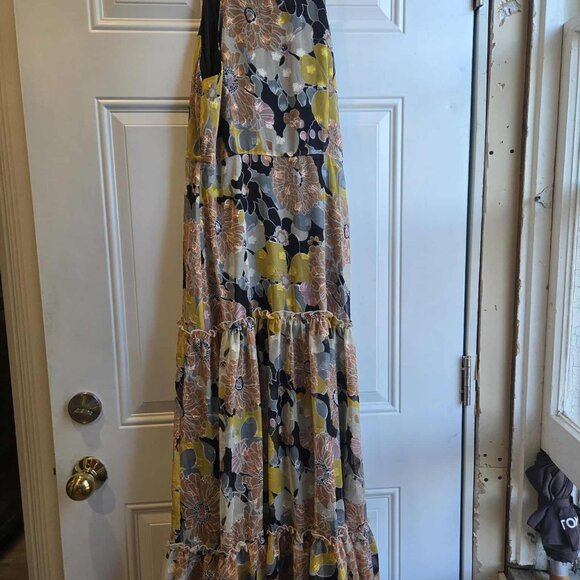 Wonderful Memories Black Floral Jacquard Tiered Midi Dress Lulus Size M - Picture 2 of 10